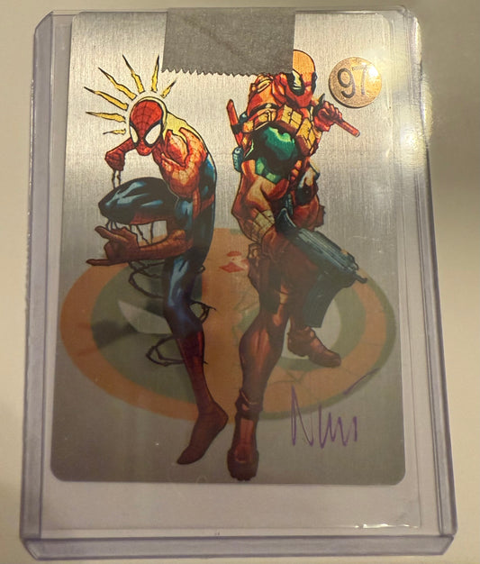 Eddie Nunez signed metal card - Deadpool and Spider-Man - COA collectible